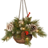 Artificial Frosted Berry Hanging Basket - 36cm, Green