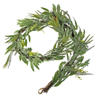 Artificial Mixed Foliage Greenery Garland On Twig - 182cm, Green