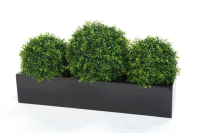 Artificial Boxwood Balls in Trough - 75cm(L) x 40cm(H) x 20cm(D), Green