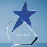 15CM OPTICAL CRYSTAL GLASS CIRCLE with Blue Star Award.