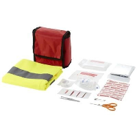 18 PIECE FIRST AID KIT AND PROFESSIONAL SAFETY VEST in Red.