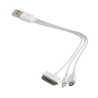 3 WAY CHARGER USB CHARGER CABLE in White.
