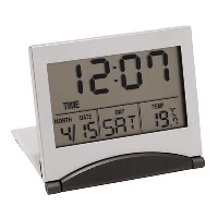 ASTER FOLDING LCD TRAVEL ALARM CLOCK in Silver.