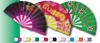 BI-COLOUR FABRIC CONCERTINA HAND FAN with Plastic Handle.