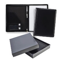 BLACK ASCOT LEATHER A4 ZIP CONFERENCE FOLDER.