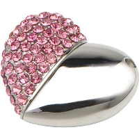 BLING HEART SHAPE USB FLASH DRIVE MEMORY STICK in Silver & Pink Crystals.