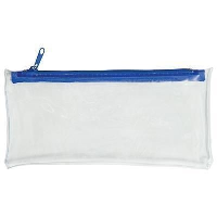 CLEAR TRANSPARENT PVC PENCIL CASE with Blue Zip.