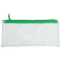 CLEAR TRANSPARENT PVC PENCIL CASE with Green Zip.