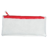 CLEAR TRANSPARENT PVC PENCIL CASE with Red Zip.