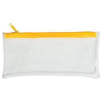 CLEAR TRANSPARENT PVC PENCIL CASE with Yellow Zip.