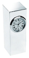 COLUMN EXECUTIVE SILVER PLATED METAL DESK CLOCK in Silver Plated Metal Metal Finish.