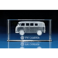 CRYSTAL GLASS CAMPER VAN PAPERWEIGHT OR AWARD.