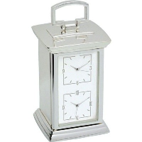 DOUBLE TIME ZONE DESK CARRIAGE CLOCK in Silver.