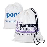 DUFFLE STYLE POLYTHENE PLASTIC CARRIER BAG in White.