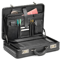 FALCON 14 INCH LAPTOP FAUX LEATHER & POLYESTER ATTACHE BRIEFCASE with Removable Laptop Bag in Black.