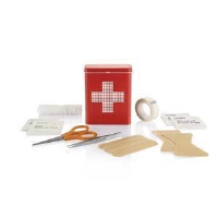 FIRST AID KIT TIN BOX in Red.