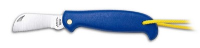 GENERAL PURPOSE BROAD SERRATED BLADE HEAVY DUTY POCKET KNIFE with Blue Plastic Handle.