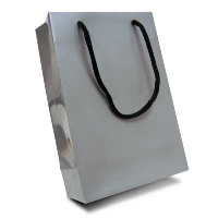 LUXURY PAPER CARRIER BAG - X-SMALL - GLOSS 195GSM ARTBOARD with Gloss Laminate, Short Pp Rope Handle