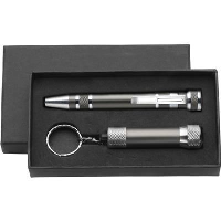 PEN SHAPE SCREWDRIVER & TORCH in Grey & Silver.