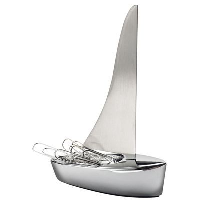 SAILING BOAT YACHT LETTER OPENER AND PAPERCLIP HOLDER in Silver Metal.
