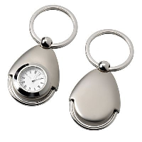 SILVER METAL KEYRING with Clock.