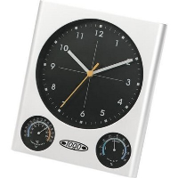 TOP CLOCK WALL CLOCK, THERMOMETER & HYGROMETER in Silver.