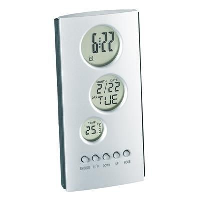 TRIPLE LCD TOWER ALARM CLOCK in Silver.