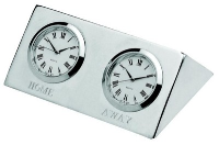 TWO CITY EXECUTIVE TIME ZONE DESK CLOCK in Palladium Nickel Plated Finish.