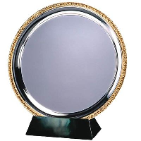 25Cm Silver Metal Salver With Gold Ribbed Edge