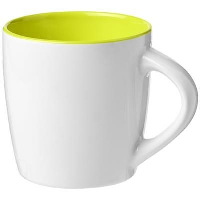 Aztec 340 Ml Ceramic Pottery Mug In White Solid-Lime Green