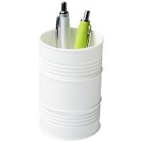 Bardo Oil Drum Style Plastic Pen Pot In White Solid