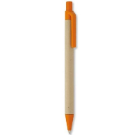 Biodegradable Plastic & Recyclable Paper Barrel Ball Pen In Orange