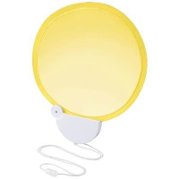 Breeze Folding Hand Fan With Cord In Yellow-White Solid