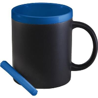 Ceramic Pottery Mug With Chalk In Cobalt Blue & White