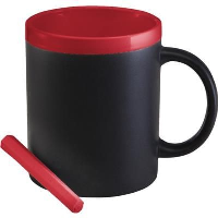 Ceramic Pottery Mug With Chalk In Red & White