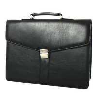 Falcon Faux Leather Double Gusset Briefcase In Black