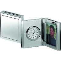 Folding Desk Clock & Photoframe In Silver