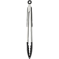 Food Tongs With Rubber Gripped Handle In Black & Silver