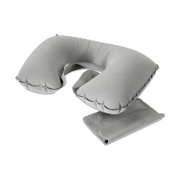 Inflatable Travel Pillow In Velvet Pouch In Grey