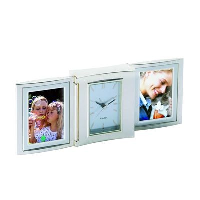 Libra Metal Desk Clock & Photo Frame In Silver