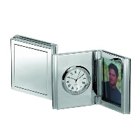Memories Metal Desk Clock & Photo Frame In Silver