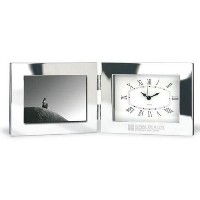 Metal Desk Clock And Photo Frame In Silver