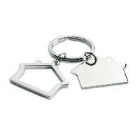 Metal House Shape Keyring In Shiny Silver Finish