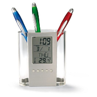 Pen Pot Holder & Clock In Translucent Clear Acrylic