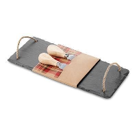 Rimini Slate Cheese Board With 2 Stainless Steel Metal Pieces