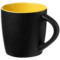 Riviera 340 Ml Ceramic Pottery Mug In Black Solid-Yellow