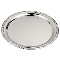 Round Shiny Silver Metal Tray With Decorative Edge