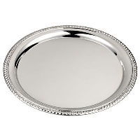 Round Shiny Silver Metal Tray With Decorative Edge
