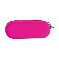 Silicon Pouch Pencil Case With Shiny Zip Puller In Fuchsia