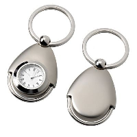 Silver Metal Keyring With Clock